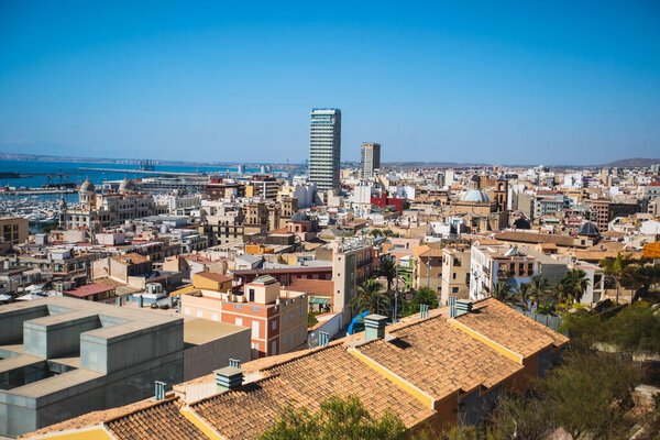 Hermosa Amplia Vista Aérea Alicante Comunidad Valenciana España Con Puerto — Foto de Stock