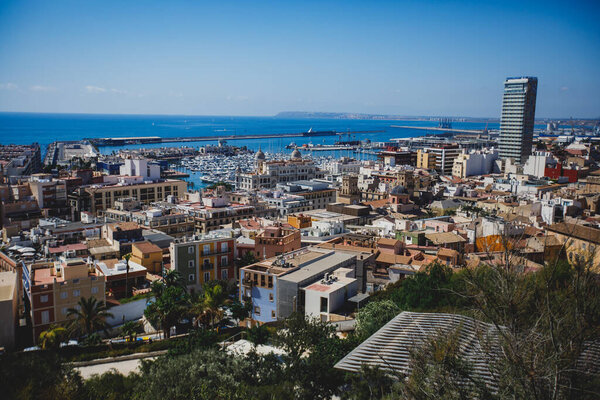 Hermosa Amplia Vista Aérea Alicante Comunidad Valenciana España Con Puerto — Foto de Stock