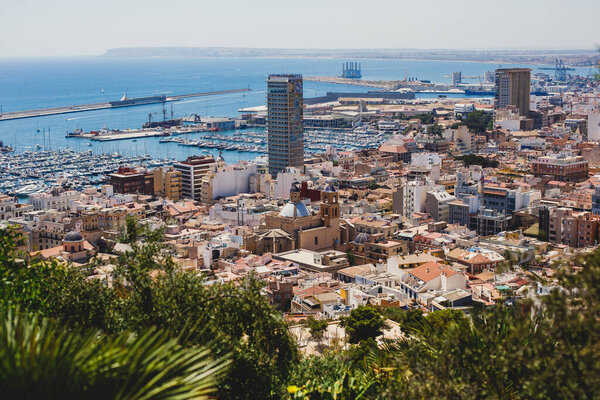 Hermosa Amplia Vista Aérea Alicante Comunidad Valenciana España Con Puerto — Foto de Stock