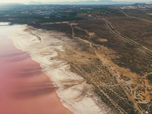 Güzel Geniş Hava Manzaralı Torrevieja Pembe Gölü Alicante Spai Kosta — Stok fotoğraf