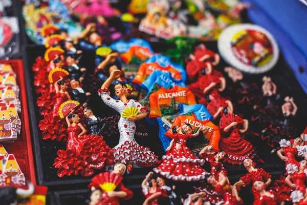 Vista Souvenirs Regalos Turísticos Tradicionales España Alicante Valencia Con Juguetes — Foto de Stock