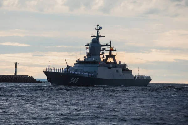 View Russian Navy Modern Russian Military Naval Battlesships Warships Row — стоковое фото
