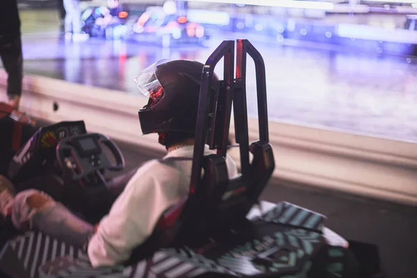 Blick Auf Indoor Kartbahn Kart Wettbewerb Kart Rennstrecke — Stockfoto