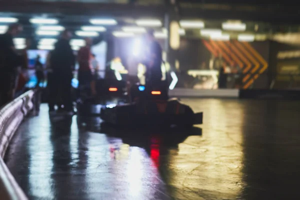 Blick Auf Indoor Kartbahn Kart Wettbewerb Kart Rennstrecke — Stockfoto