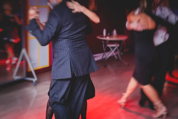 Parejas Bailando Milonga Argentina Salón Baile Clase Tango Las Luces — Foto de Stock