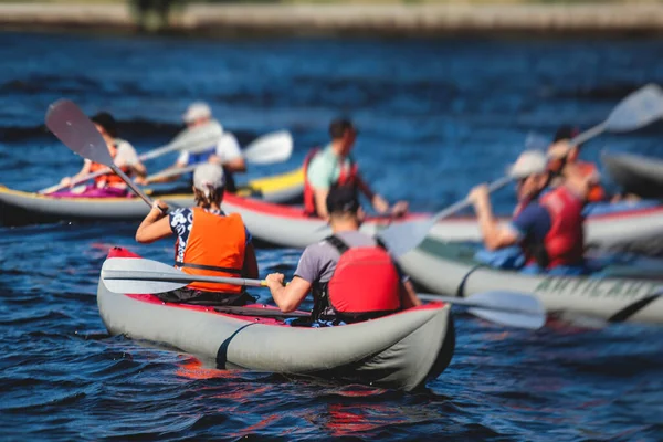 Processus Kayak Dans Les Canaux Rivière Ville Avec Canoë Kayak — Photo