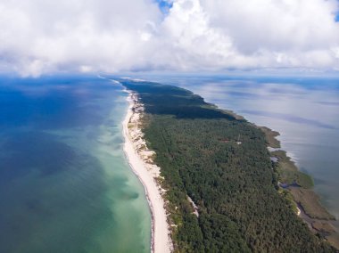 Curonian salyası, Kurshskaya Kosa Ulusal Parkı, Curonian Gölü ve Baltık Denizi, Kaliningrad Oblastı, Rusya ve Klaipeda İlçesi, Litvanya, yaz günü