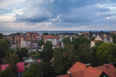 Zelenogradsk manzarası, eski Cranz, sahil beldesi, Zelenogradsky Bölgesi, Kaliningrad Oblastı, Rusya, Sambiya kıyı şeridi, Baltık Denizi 'ndeki Curonian Spit' i, sahil ve kıyı şeridi