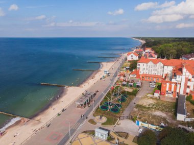 Zelenogradsk manzarası, eski Cranz, sahil beldesi, Zelenogradsky Bölgesi, Kaliningrad Oblastı, Rusya, Sambiya kıyı şeridi, Baltık Denizi 'ndeki Curonian Spit' i, sahil ve kıyı şeridi