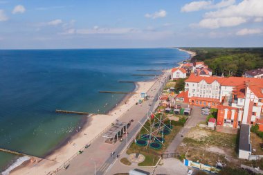 Zelenogradsk manzarası, eski Cranz, sahil beldesi, Zelenogradsky Bölgesi, Kaliningrad Oblastı, Rusya, Sambiya kıyı şeridi, Baltık Denizi 'ndeki Curonian Spit' i, sahil ve kıyı şeridi