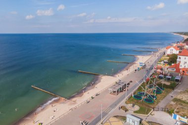 Zelenogradsk manzarası, eski Cranz, sahil beldesi, Zelenogradsky Bölgesi, Kaliningrad Oblastı, Rusya, Sambiya kıyı şeridi, Baltık Denizi 'ndeki Curonian Spit' i, sahil ve kıyı şeridi