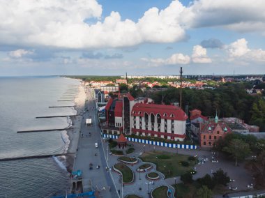 Zelenogradsk manzarası, eski Cranz, sahil beldesi, Zelenogradsky Bölgesi, Kaliningrad Oblastı, Rusya, Sambiya kıyı şeridi, Baltık Denizi 'ndeki Curonian Spit' i, sahil ve kıyı şeridi