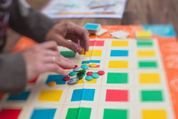 Process Playing Retro Vintage Old Style Board Game Having Fun — Stock Photo, Image