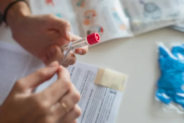 Process Coronavirus Testing Examination Home Covid Swab Collection Kit Test — Stock Photo, Image