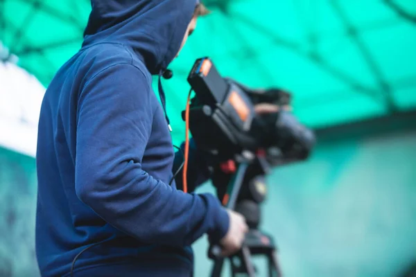 View Camera Man Operator Working Reportage Online Broadcasting Concert Professional — Stock Photo, Image