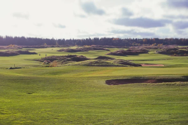Kırsal Alandaki Golf Sahasının Canlı Görüntüsü Zengin Yeşil Bir Çim — Stok fotoğraf