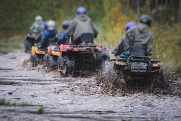 Group Riders Riding Atv Vehicle Road Track Process Driving Atv — Stock Photo, Image