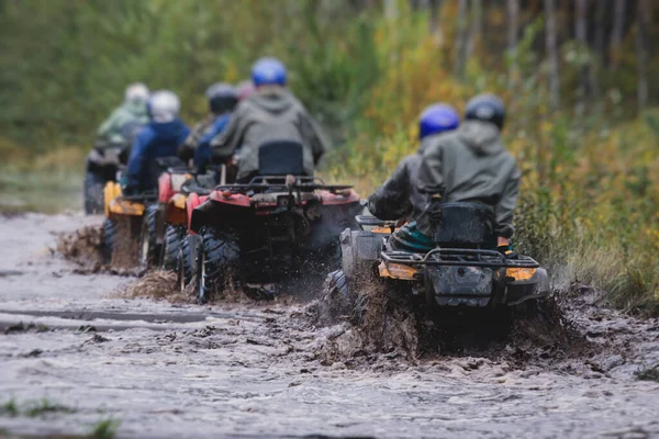 Group Riders Riding Atv Vehicle Road Track Process Driving Atv — Stock Photo, Image