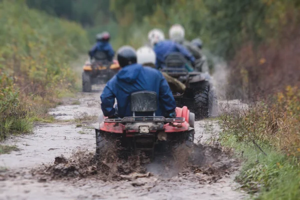 Group Riders Riding Atv Vehicle Road Track Process Driving Atv — Stock Photo, Image