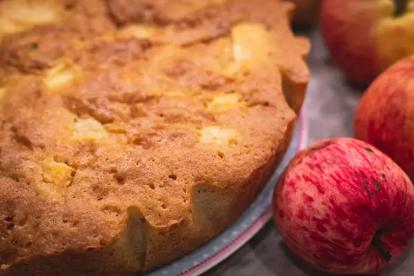 View Sharlotka Cake Traditional Seasonal Apple Homemade Baked Sponge — Stock Photo, Image