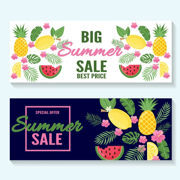 菠萝图案和蓝色线条的夏季销售背景向量插图. — 图库矢量图片