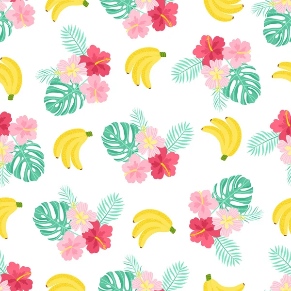 Patrón sin costuras con hojas de palma tropical y plátanos. Ilustración vectorial. — Archivo Imágenes Vectoriales