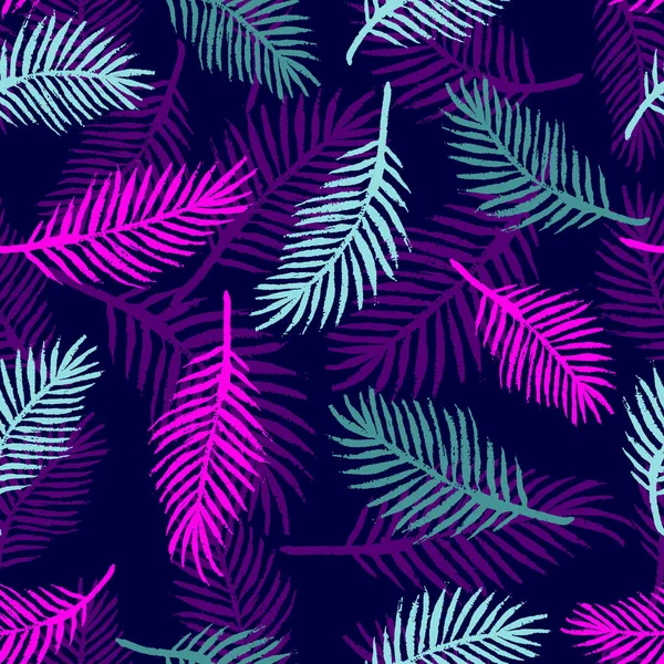 Motif sans couture avec des feuilles et des fleurs de palmier tropical. Illustration vectorielle . — Image vectorielle