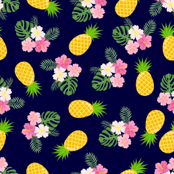 Seamless pattern with tropical palm leaves and bananas. Vector illustration. — Stock Vector