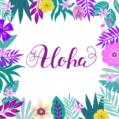 Yaratıcı yaz çiçek kartları tropikal tarzı. Düğün, yıldönümü, Doğum günü, parti davetiyeler. Vektör. İzole.