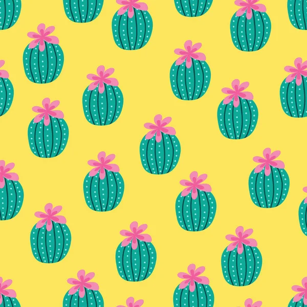 Patrón Sin Costuras Con Cactus Flores Verde Rosa Sobre Fondo — Archivo Imágenes Vectoriales