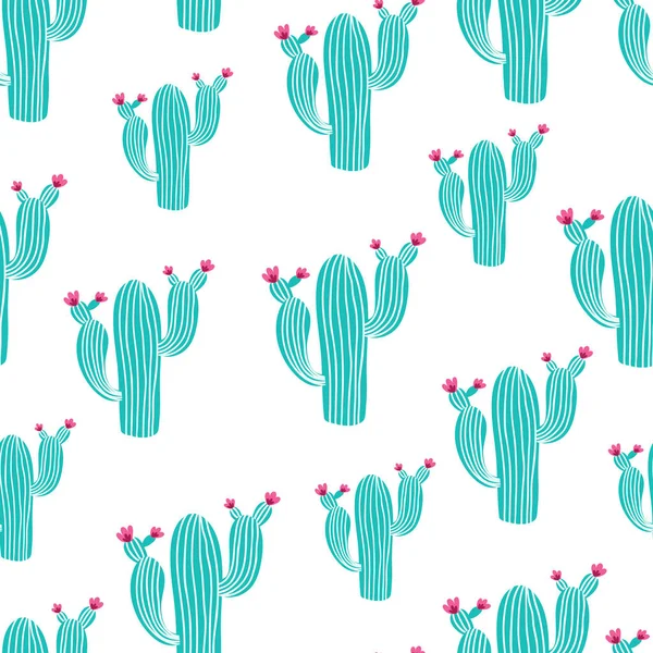 Patrón Sin Costuras Con Cactus Flores Verde Rosa Sobre Fondo — Archivo Imágenes Vectoriales