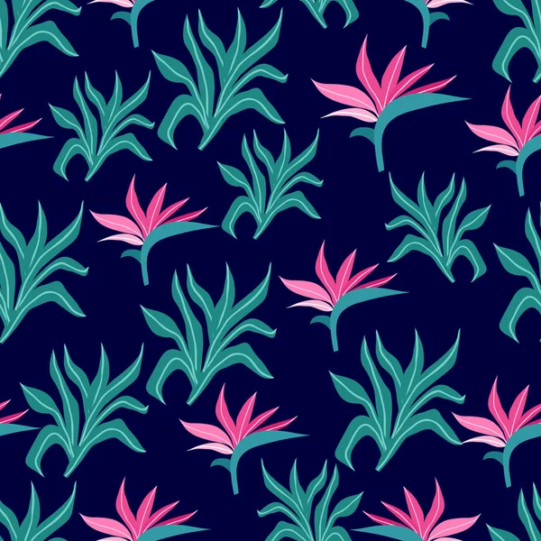 Motif Sans Couture Avec Des Feuilles Des Fleurs Abstraites Palmier — Image vectorielle