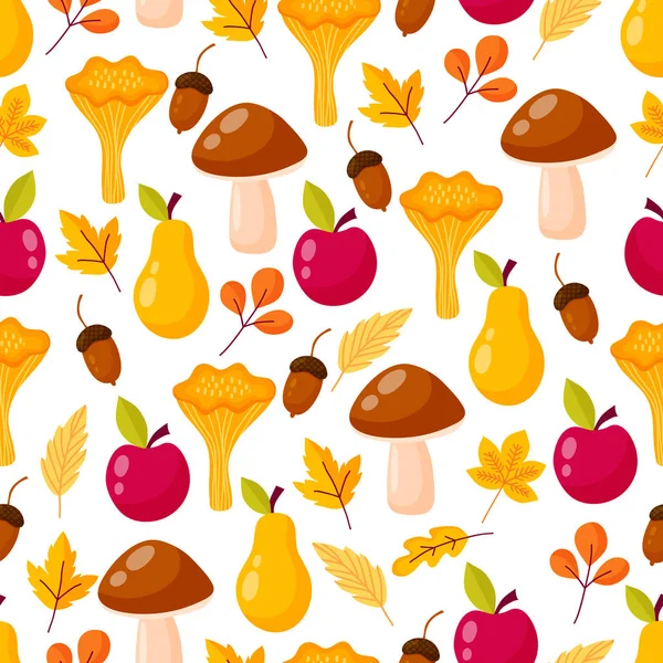 Бесшовный Узор Осенними Ветвями Листьями Белом Фоне Цветочный Ручной Рисунок — стоковый вектор