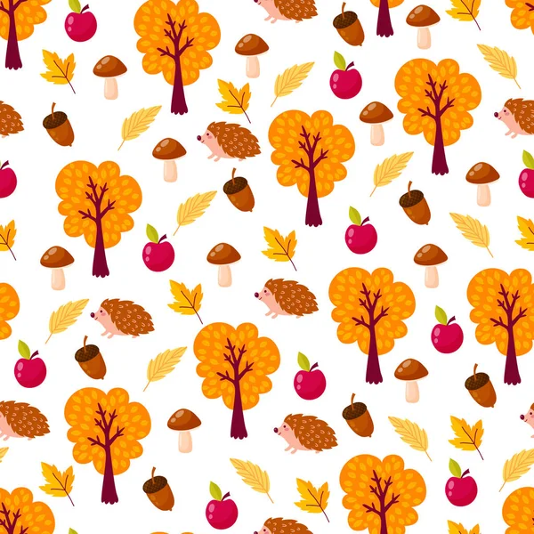 Sonbahar ile Seamless Modeli dalları ve beyaz arka plan üzerinde bırakır. Çiçek el süsleme sarı ve kırmızı renklerde çekilmiş. Parlak arka plan kumaş, duvar kağıdı ve kağıt baskı almak için. Vektör