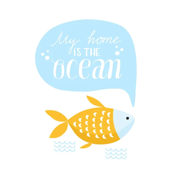 Vector Doodle Sea Illustration Inglês Estilo Escandinavo Cartões Prontos Com — Vetor de Stock