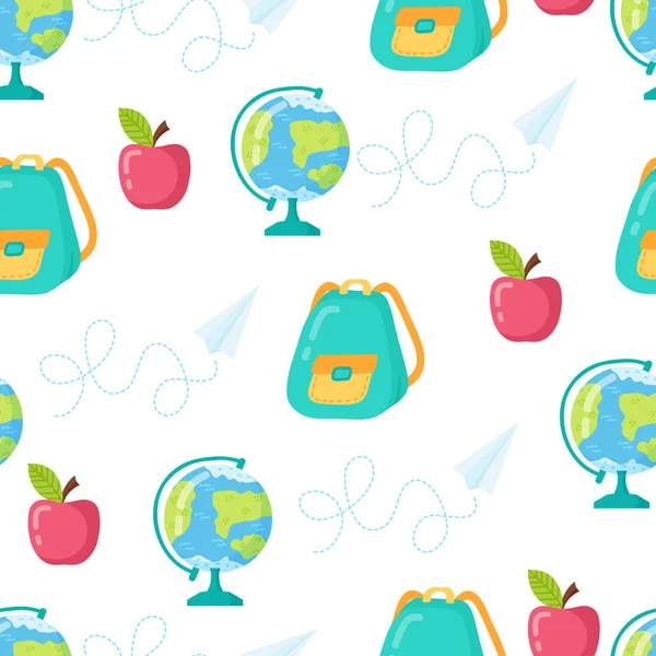Funny seamless pattern with school supplies and creative elements. Back to school background. — Stock Vector