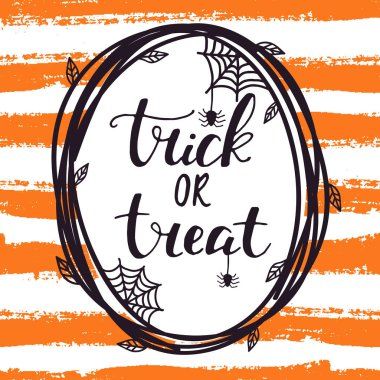 Mutlu Cadılar Bayramı tebrik kartı. Şirin illüstrasyon vektör el çekilmiş. Tatil dekorasyon