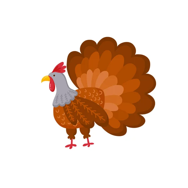 Carattere della mascotte del fumetto dell'uccello del tacchino di ringraziamento. Illustrazione vettoriale isolata su sfondo bianco — Vettoriale Stock