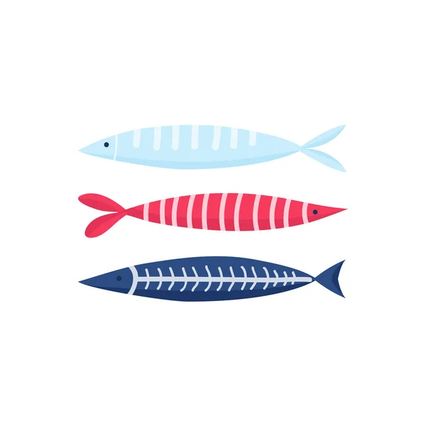 Söt fisk vektor illustration ikoner set. Tropiska fiskar, havsfisk, akvariefiskar — Stock vektor