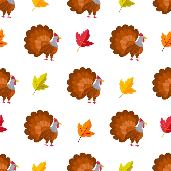 Vector seamless Thanksgiving Day pattern with turkey. Vector illustration — Stock Vector