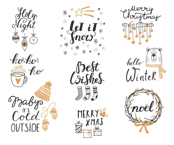 Feliz Navidad mano dibujado letras. Holly Jolly — Archivo Imágenes Vectoriales