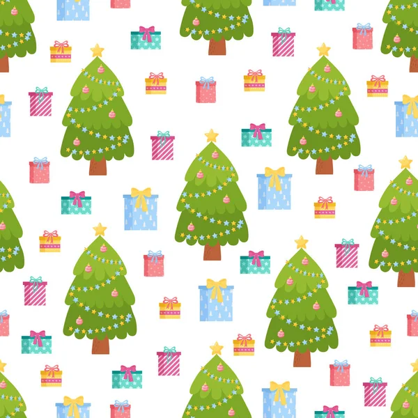Wintergrafik nahtloses Muster mit Weihnachtsbäumen. Handgezeichnete Vektorillustration. Geschenkpapier Weihnachten. — Stockvektor