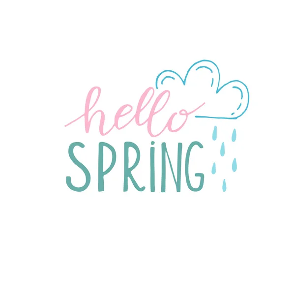 Весенний логотип, значок бейджа. Письменный весенний сезон с листком для поздравительной открытки, шаблон приглашения — стоковый вектор