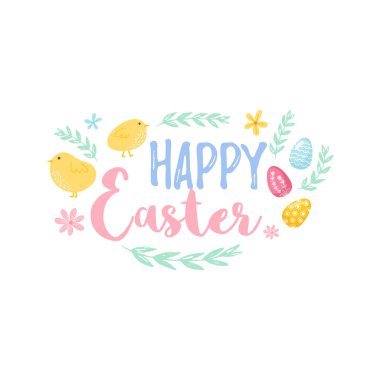 Vektör mutlu paskalya gün amblem Set renkli tipografi stil tebrik kartı