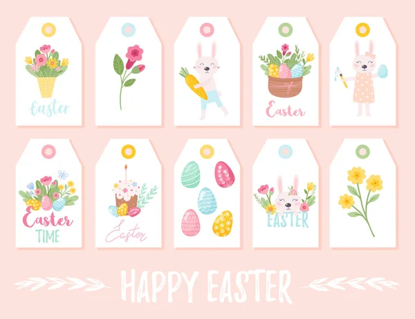 Ensemble d'étiquettes de cadeaux de Pâques et d'étiquettes avec des personnages de dessin animé mignons et la conception de type  . — Image vectorielle