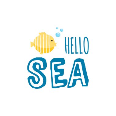 Deniz el çizilmiş yazı elemanları set vektör