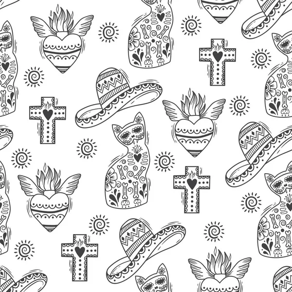 Vector seamless pattern with hand drawn doodle — Stock Vector
