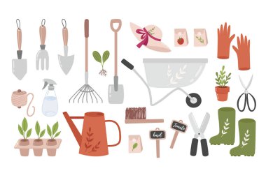 Bahçe alet seti. Bahçe elemanlarının vektör çizimi