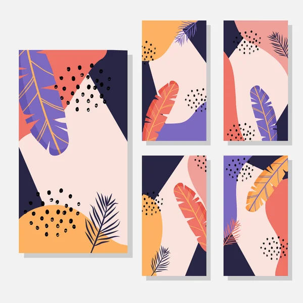 Conjunto de tarjetas abstractas en estilo minimalista con espacio de copia para texto y foto: plantillas de diseño para historias de redes sociales y blogueros. Vector — Archivo Imágenes Vectoriales