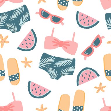 Kaliteli yaz plaj aksesuarlarıyla vektör pürüzsüz desen